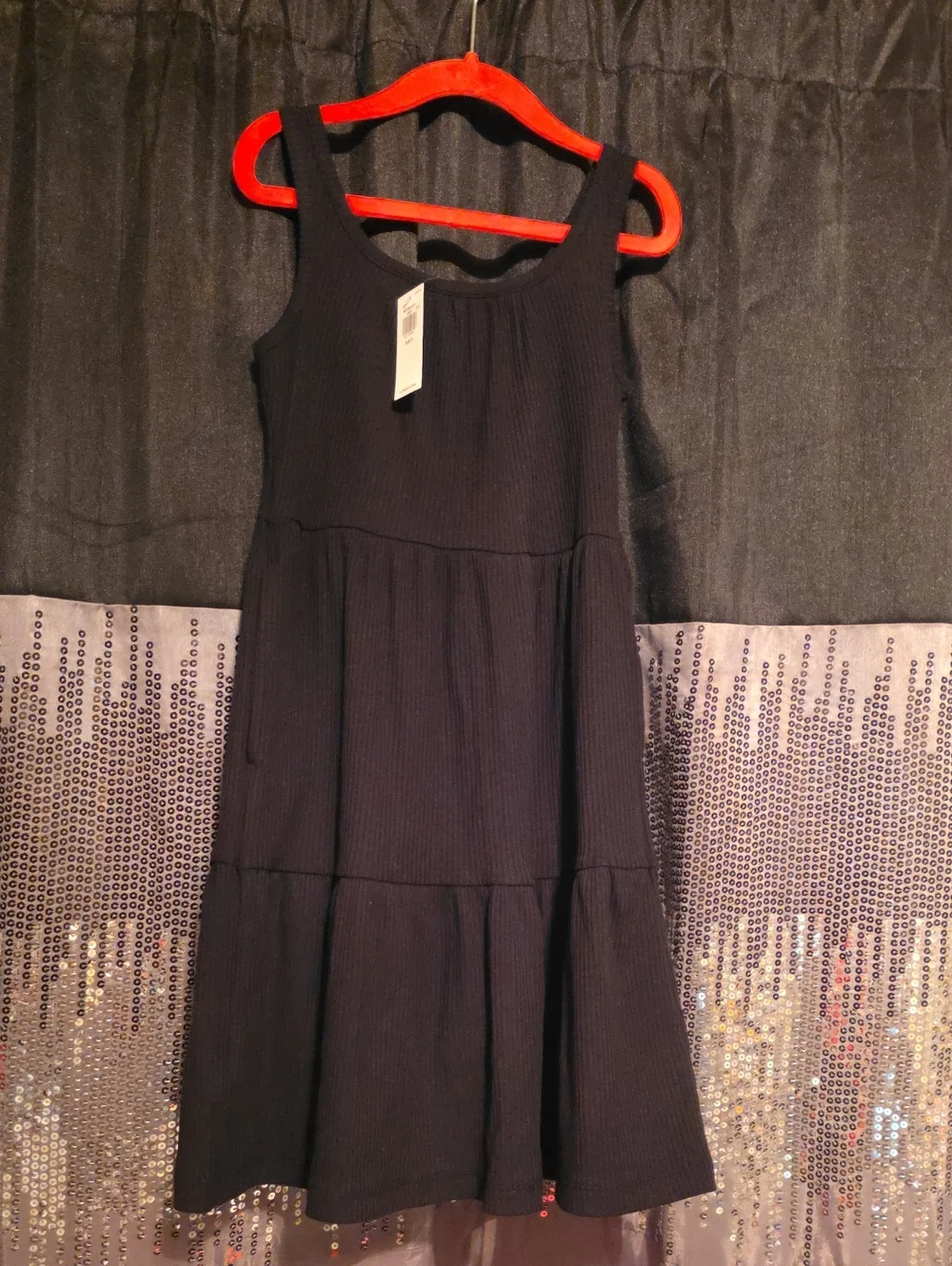 Old Navy Black Ribbed Tiered Tank Dress